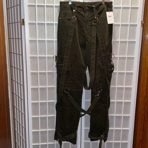 CARGO BONDAGE PANTS;OLIVE Corduroy , adjustable straps